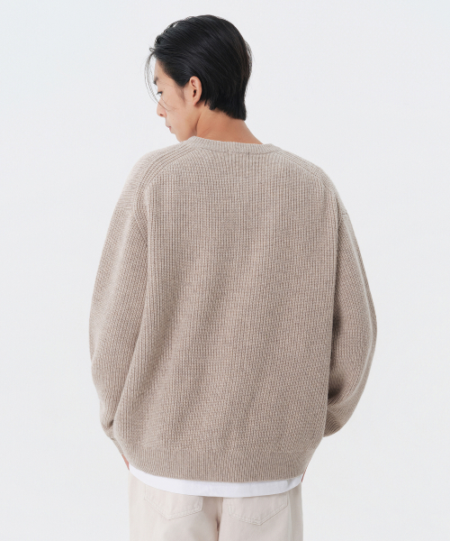 MUSINSA STANDARD（ムシンサスタンダード）の「リラックスドリブラウンドネックカーディガン[オートミール]（カーディガン/ボレロ・メンズ・その他・X-LARGE/XX-LARGE/SMALL/MEDIUM/LARGE）」の3枚目の写真