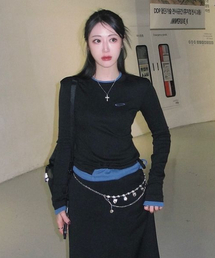 W Small Logo Layered T Shirt - Black