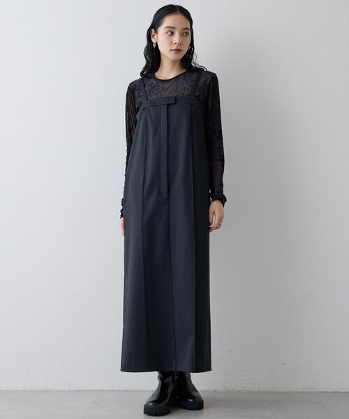 Drawing Numbers（ドローイング ナンバーズ）の「【Drawing Numbers】シャイニーTWストレッチキャミワンピース（ワンピース・レディース・ブラック/ベージュ・38）」の3枚目の写真