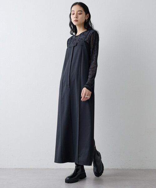 Drawing Numbers（ドローイング ナンバーズ）の「【Drawing Numbers】シャイニーTWストレッチキャミワンピース（ワンピース・レディース・ブラック/ベージュ・38）」の4枚目の写真