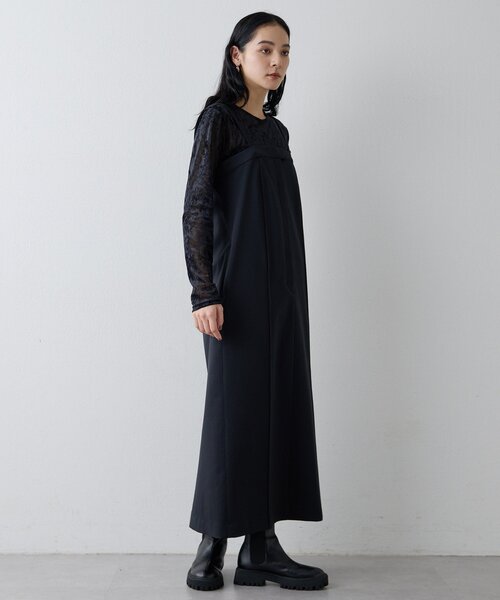 Drawing Numbers（ドローイング ナンバーズ）の「【Drawing Numbers】シャイニーTWストレッチキャミワンピース（ワンピース・レディース・ブラック/ベージュ・38）」の6枚目の写真