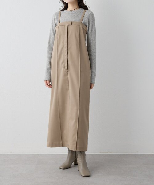 Drawing Numbers（ドローイング ナンバーズ）の「【Drawing Numbers】シャイニーTWストレッチキャミワンピース（ワンピース・レディース・ブラック/ベージュ・38）」の8枚目の写真