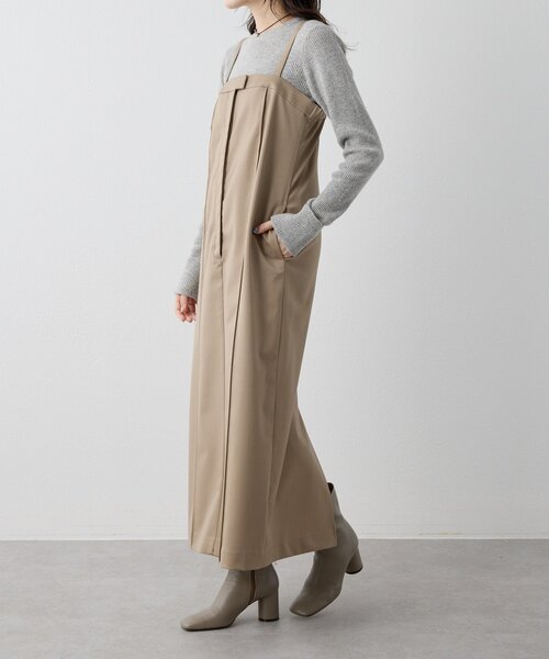 Drawing Numbers（ドローイング ナンバーズ）の「【Drawing Numbers】シャイニーTWストレッチキャミワンピース（ワンピース・レディース・ブラック/ベージュ・38）」の9枚目の写真