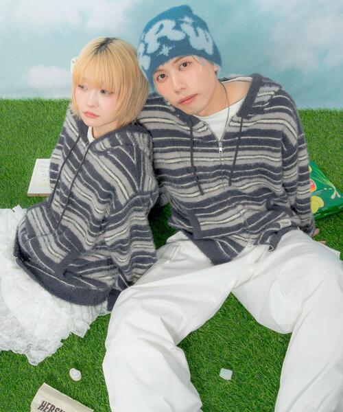 LTR DEPTH（レイターデプス）の「LTR DEPTH/シャギーボーダーニットパーカー（パーカー・レディース・ピンク/ネイビー・LARGE/MEDIUM）」の2枚目の写真