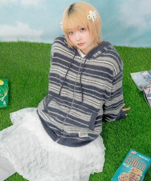 LTR DEPTH（レイターデプス）の「LTR DEPTH/シャギーボーダーニットパーカー（パーカー・レディース・ピンク/ネイビー・LARGE/MEDIUM）」の6枚目の写真