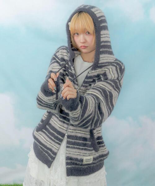 LTR DEPTH（レイターデプス）の「LTR DEPTH/シャギーボーダーニットパーカー（パーカー・レディース・ピンク/ネイビー・LARGE/MEDIUM）」の7枚目の写真