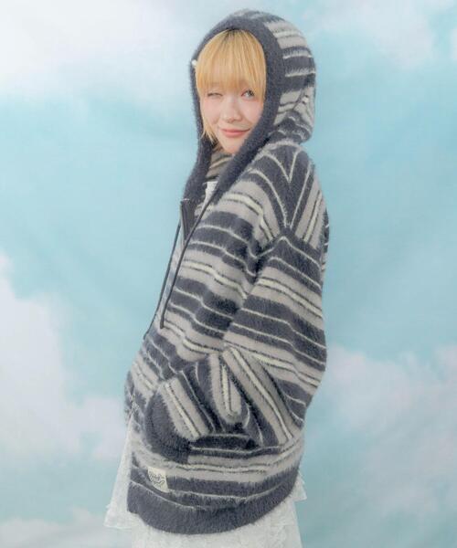 LTR DEPTH（レイターデプス）の「LTR DEPTH/シャギーボーダーニットパーカー（パーカー・レディース・ピンク/ネイビー・LARGE/MEDIUM）」の8枚目の写真