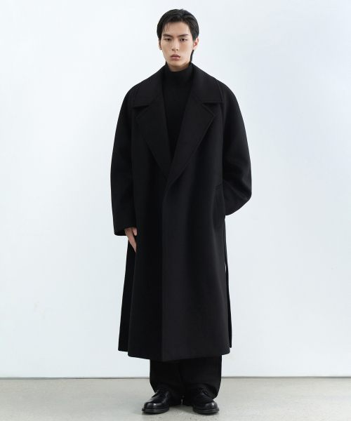セール】カシミヤブレンドオーバーサイズダブルローブコート[ブラック