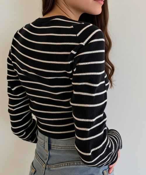 cammie(キャミー)の「リブボーダータイトトップス(その他トップス・レディース・ホワイト×ブラック/ブラック×ホワイト/ブラック×グレー・F)」の13枚目の写真