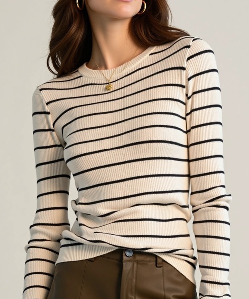 cammie(キャミー)の「リブボーダータイトトップス(その他トップス・レディース・ホワイト×ブラック/ブラック×ホワイト/ブラック×グレー・F)」の5枚目の写真