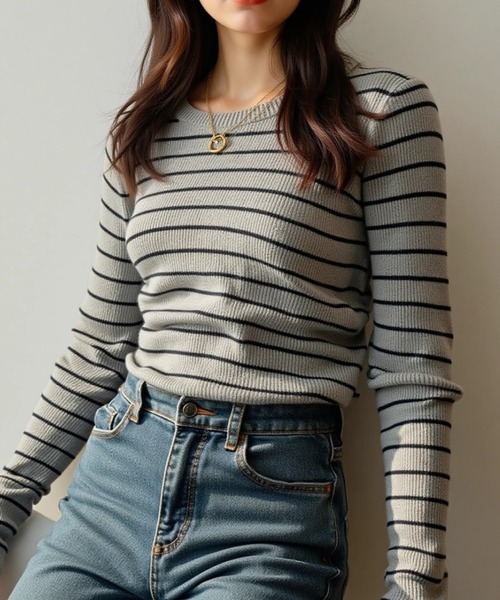 cammie(キャミー)の「リブボーダータイトトップス(その他トップス・レディース・ホワイト×ブラック/ブラック×ホワイト/ブラック×グレー・F)」の8枚目の写真