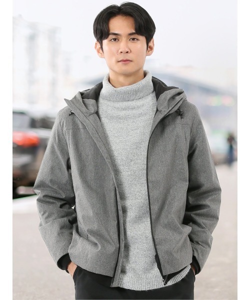 TAKA-Q（タカキュー）の「【ALL WEATHER TEX】タカキュー ウール調 フーデット 中綿 ブルゾン（ブルゾン・メンズ・ネイビー/ライトグレー・MEDIUM/LARGE/X-LARGE/3L）」の2枚目の写真