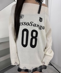 ベルトオフショルナンバリングニット