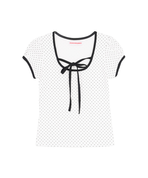 HIGH SCHOOL DISCO(ハイスクールディスコ)の「パフスリーブドットリボンショートスリーブTシャツホワイト(Tシャツ/カットソー・レディース・その他・FREE)」の2枚目の写真