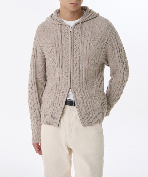 アランケーブルニットフードパーカー [オートミール]
