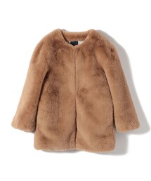 SHIPS | SHIPS Primary Navy Label:フェイク ファー ノーカラー ハーフ コート(ノーカラーコート)