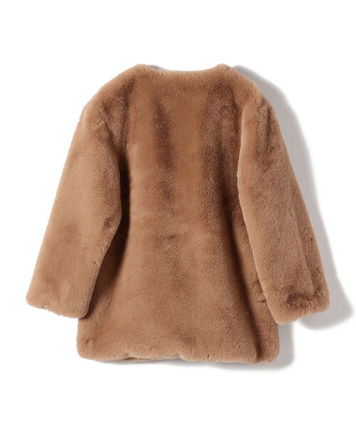 SHIPS（シップス）の「SHIPS Primary Navy Label:フェイク ファー ノーカラー ハーフ コート（ノーカラーコート・レディース・ベージュ系その他/ネイビー・ONE SIZE）」の3枚目の写真