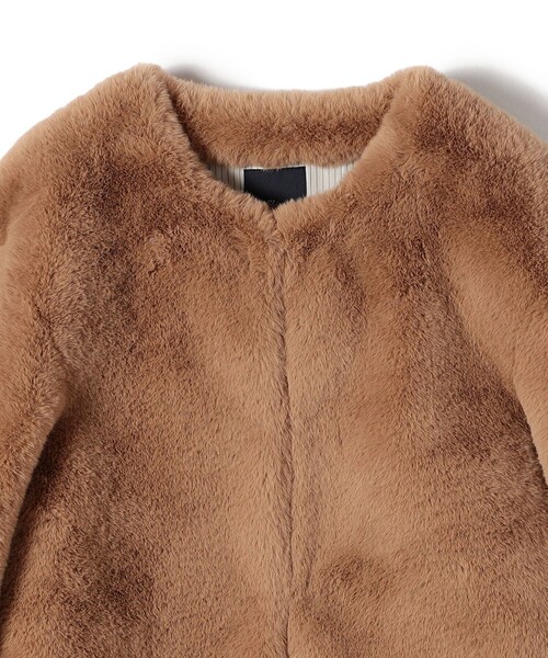 SHIPS（シップス）の「SHIPS Primary Navy Label:フェイク ファー ノーカラー ハーフ コート（ノーカラーコート・レディース・ベージュ系その他/ネイビー・ONE SIZE）」の6枚目の写真