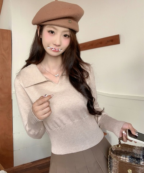 Girly Doll(ガーリードール)の「ポロ襟リブ切り替え長袖ニット(ニット/セーター・レディース・ベージュ/ホワイト/ブラック/グレー・FREE)」の22枚目の写真
