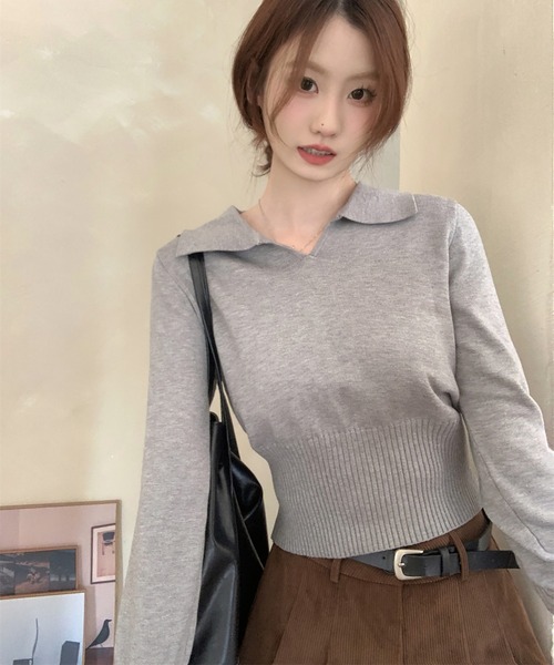 Girly Doll(ガーリードール)の「ポロ襟リブ切り替え長袖ニット(ニット/セーター・レディース・ベージュ/ホワイト/ブラック/グレー・FREE)」の18枚目の写真