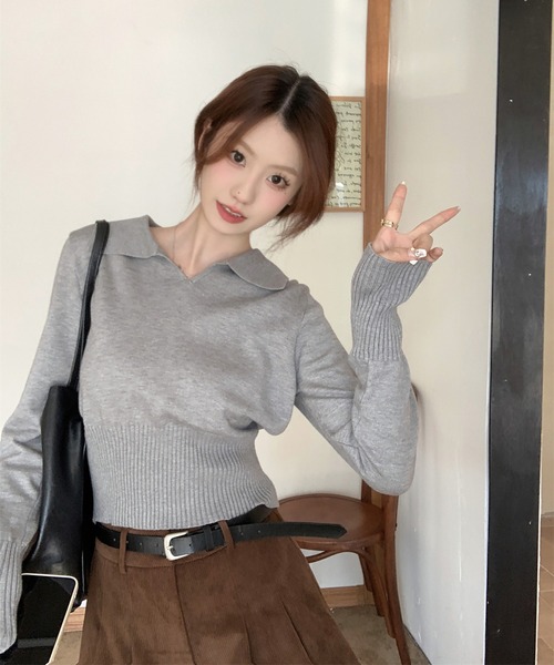 Girly Doll(ガーリードール)の「ポロ襟リブ切り替え長袖ニット(ニット/セーター・レディース・ベージュ/ホワイト/ブラック/グレー・FREE)」の20枚目の写真
