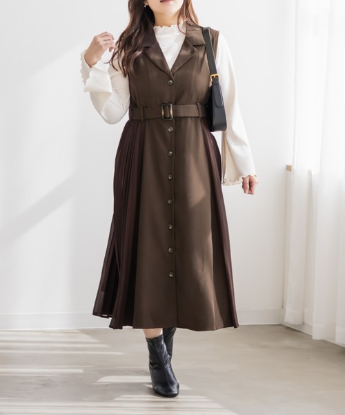CLETTE（クレット）の「CLETTEオリジナルサイドプリーツジレワンピース（ワンピース・レディース・ブラウン/ブラック/ベージュ・3L/LL/4L）」の3枚目の写真