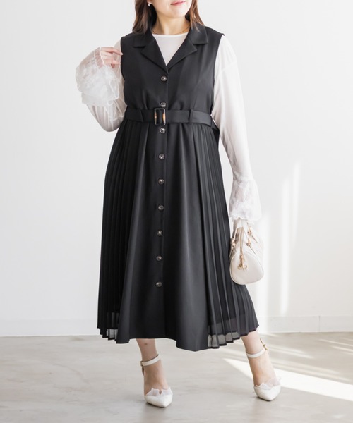 CLETTE（クレット）の「CLETTEオリジナルサイドプリーツジレワンピース（ワンピース・レディース・ブラウン/ブラック/ベージュ・3L/LL/4L）」の2枚目の写真