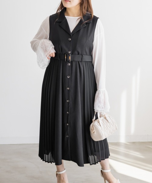 CLETTE（クレット）の「CLETTEオリジナルサイドプリーツジレワンピース（ワンピース・レディース・ブラウン/ブラック/ベージュ・3L/LL/4L）」の4枚目の写真