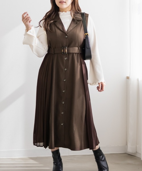 CLETTE（クレット）の「CLETTEオリジナルサイドプリーツジレワンピース（ワンピース・レディース・ブラウン/ブラック/ベージュ・3L/LL/4L）」の7枚目の写真
