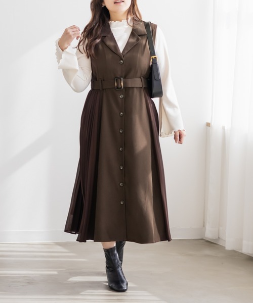 CLETTE（クレット）の「CLETTEオリジナルサイドプリーツジレワンピース（ワンピース・レディース・ブラウン/ブラック/ベージュ・3L/LL/4L）」の8枚目の写真