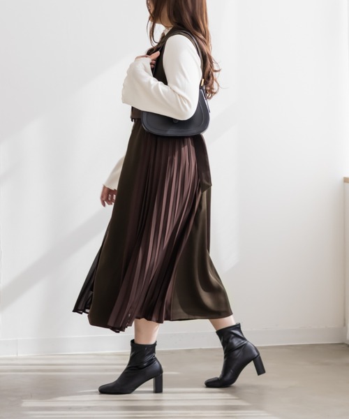 CLETTE（クレット）の「CLETTEオリジナルサイドプリーツジレワンピース（ワンピース・レディース・ブラウン/ブラック/ベージュ・3L/LL/4L）」の9枚目の写真