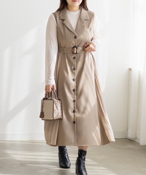CLETTE（クレット）の「CLETTEオリジナルサイドプリーツジレワンピース（ワンピース・レディース・ブラウン/ブラック/ベージュ・3L/LL/4L）」の10枚目の写真
