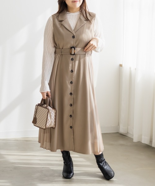 CLETTE（クレット）の「CLETTEオリジナルサイドプリーツジレワンピース（ワンピース・レディース・ブラウン/ブラック/ベージュ・3L/LL/4L）」の11枚目の写真