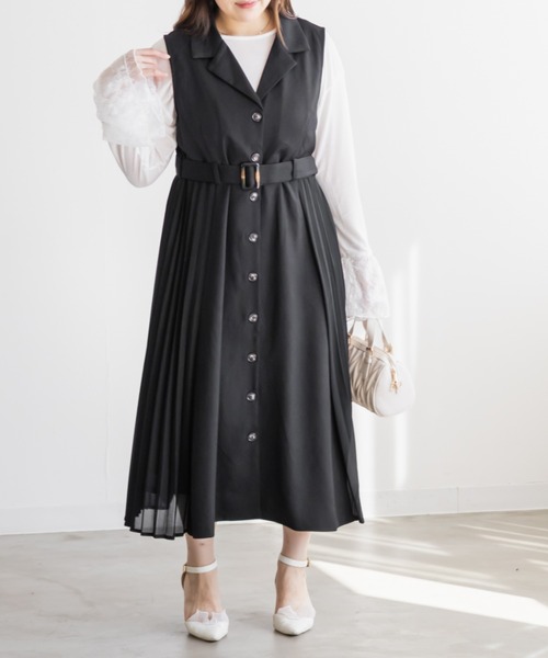 CLETTE（クレット）の「CLETTEオリジナルサイドプリーツジレワンピース（ワンピース・レディース・ブラウン/ブラック/ベージュ・3L/LL/4L）」の5枚目の写真
