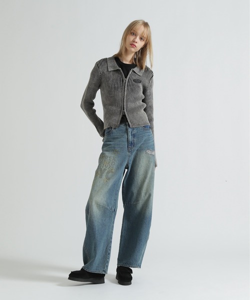 AVIREX（アヴィレックス）の「VINTAGE WASH WAPPEN KINT CARDIGAN（ニット/セーター・レディース・ブルー/ブラック・M/S）」の4枚目の写真