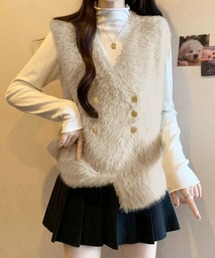 Miniministore（ミニミニストア）の「ふわふわファーベストVネックニットベスト（ベスト）」