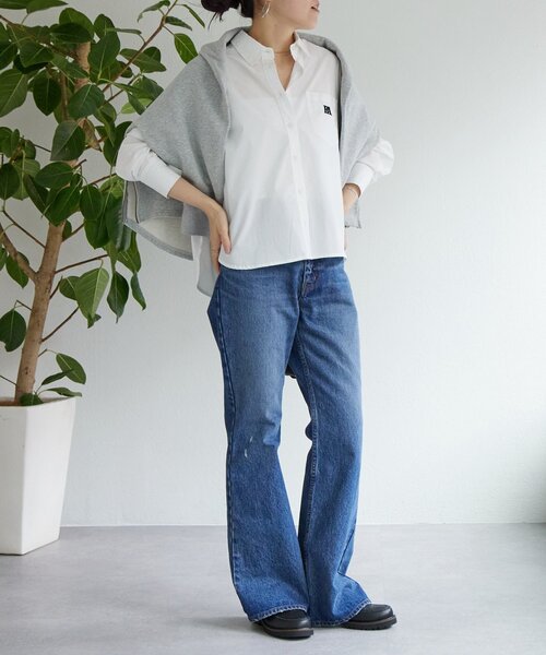 BEARDSLEY（ビアズリー）の「刺繍入りショートシャツ（シャツ/ブラウス・レディース・ブルー/ホワイト・FREE）」の5枚目の写真