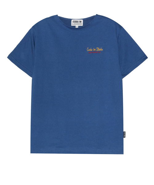 CODE I'M(�R�[�h�A�C�G��)��20 count single authentic logo embroidery regular fit boat neck unisex short sleeve t-shirt blue(T�V���c/�J�b�g�\�[)
