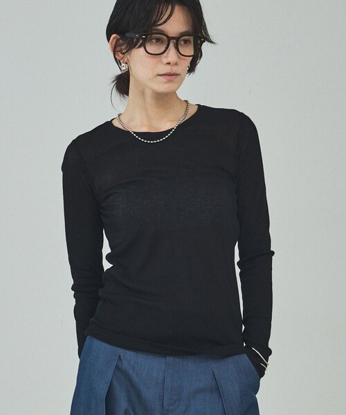 qualite（カリテ）の「シアーテレコロングスリーブT/春服/夏服/重ね着/レイヤード/シアー（Tシャツ/カットソー・レディース・オフホワイト/ブラック/ライトグレー・フリー）」の3枚目の写真