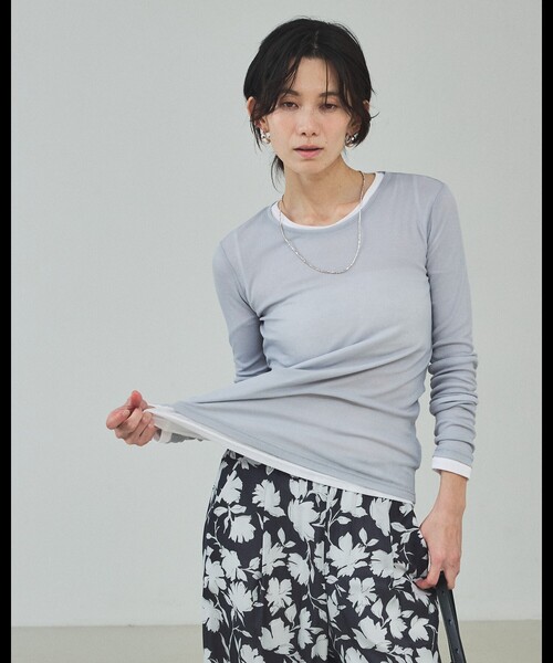 qualite（カリテ）の「シアーテレコロングスリーブT/春服/夏服/重ね着/レイヤード/シアー（Tシャツ/カットソー・レディース・オフホワイト/ブラック/ライトグレー・フリー）」の21枚目の写真