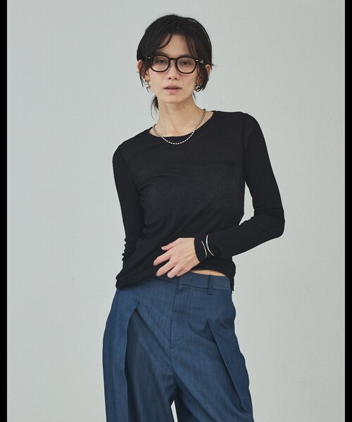 qualite（カリテ）の「シアーテレコロングスリーブT/春服/夏服/重ね着/レイヤード/シアー（Tシャツ/カットソー・レディース・オフホワイト/ブラック/ライトグレー・フリー）」の22枚目の写真