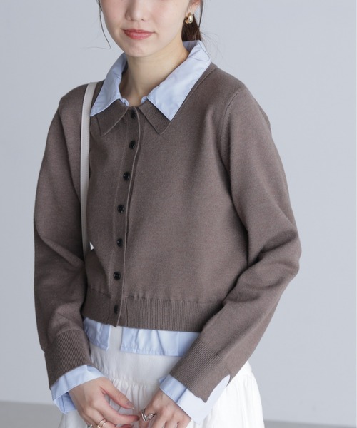 FREE'S MART（フリーズマート）の「シャツフェイクレイヤードポロカーディガンⅡ（ニット/セーター・レディース・ネイビー/ブラウン/グレー・FREE）」の2枚目の写真