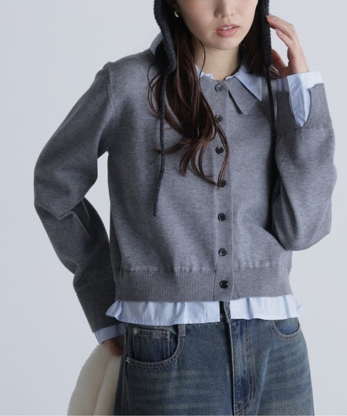FREE'S MART（フリーズマート）の「シャツフェイクレイヤードポロカーディガンⅡ（ニット/セーター・レディース・ネイビー/ブラウン/グレー・FREE）」の7枚目の写真