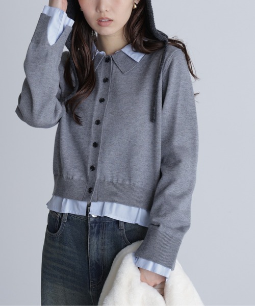 FREE'S MART（フリーズマート）の「シャツフェイクレイヤードポロカーディガンⅡ（ニット/セーター・レディース・ネイビー/ブラウン/グレー・FREE）」の8枚目の写真