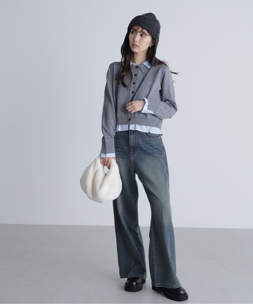 FREE'S MART（フリーズマート）の「シャツフェイクレイヤードポロカーディガンⅡ（ニット/セーター・レディース・ネイビー/ブラウン/グレー・FREE）」の9枚目の写真