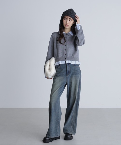 FREE'S MART（フリーズマート）の「シャツフェイクレイヤードポロカーディガンⅡ（ニット/セーター・レディース・ネイビー/ブラウン/グレー・FREE）」の10枚目の写真