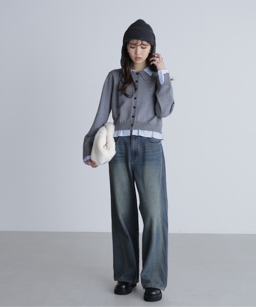 FREE'S MART（フリーズマート）の「シャツフェイクレイヤードポロカーディガンⅡ（ニット/セーター・レディース・ネイビー/ブラウン/グレー・FREE）」の11枚目の写真