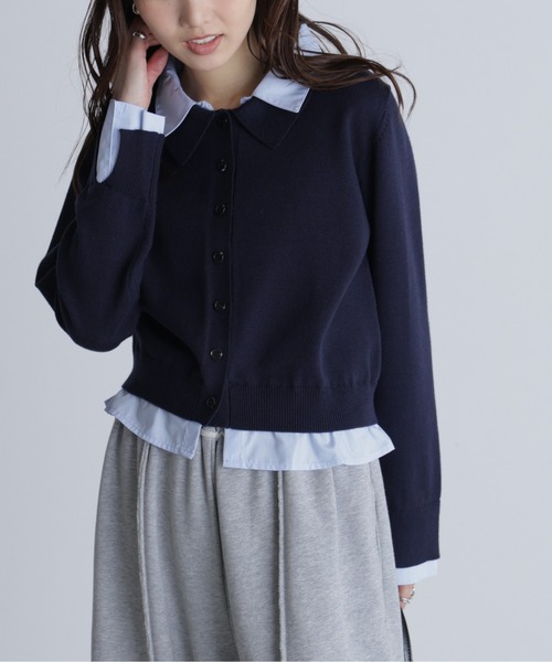 FREE'S MART（フリーズマート）の「シャツフェイクレイヤードポロカーディガンⅡ（ニット/セーター・レディース・ネイビー/ブラウン/グレー・FREE）」の14枚目の写真