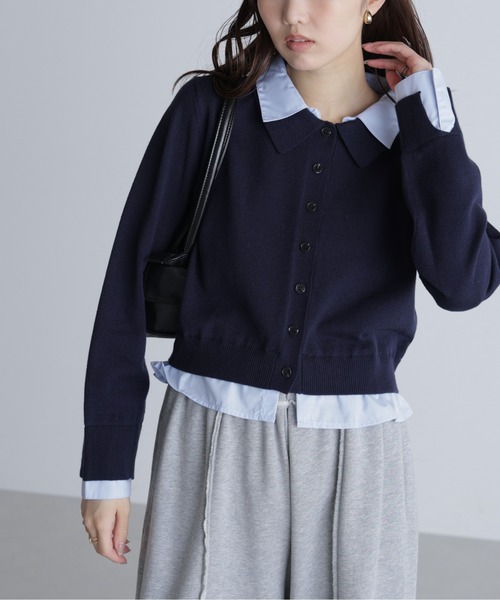 FREE'S MART（フリーズマート）の「シャツフェイクレイヤードポロカーディガンⅡ（ニット/セーター・レディース・ネイビー/ブラウン/グレー・FREE）」の15枚目の写真