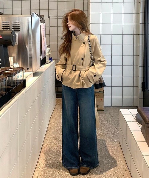 (取寄) コマンドー レディース ソリッド ガール ショート GS01 Commando women Commando Solid Girl Short GS01 Beige セール】共ベルト付きスタンドスプリングショートコート（その他